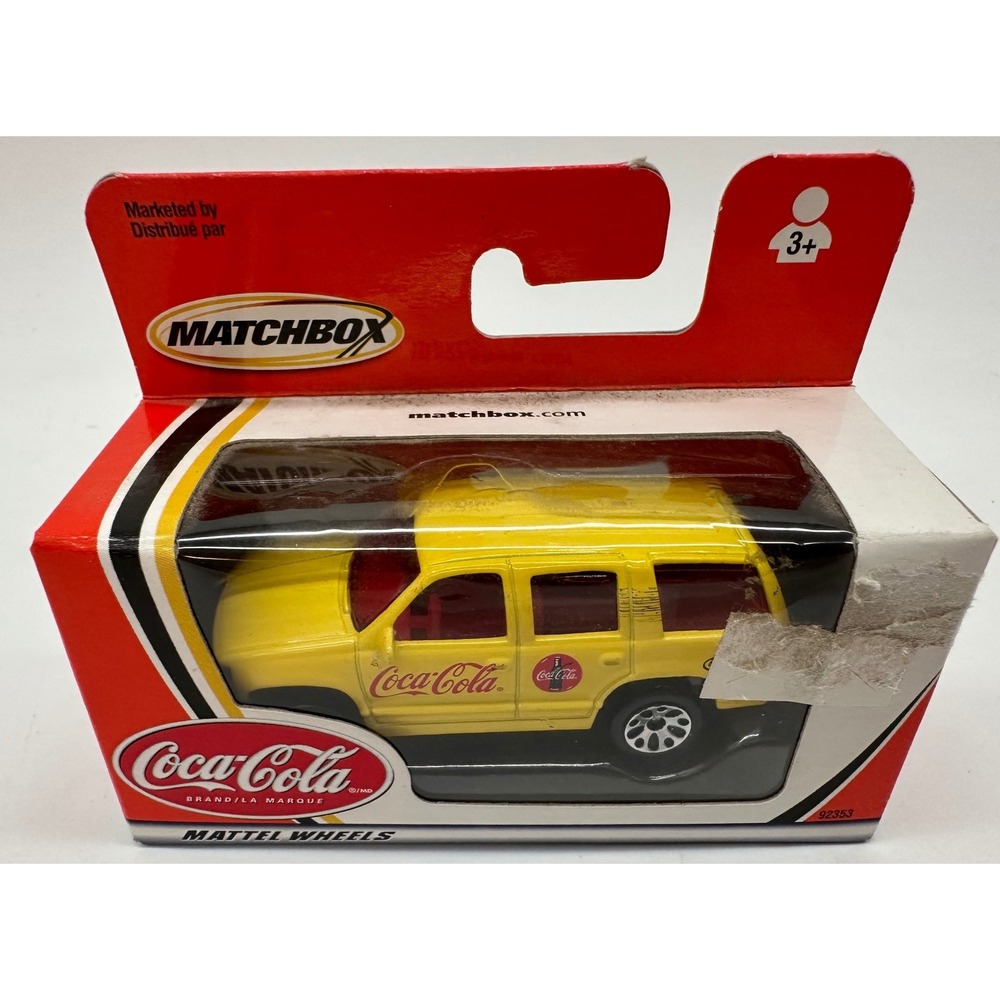Matchbox Coca-Cola 2002 Chevy Tahoe Yellow Diecast 1:64 Mattel Wheels SUV NIB